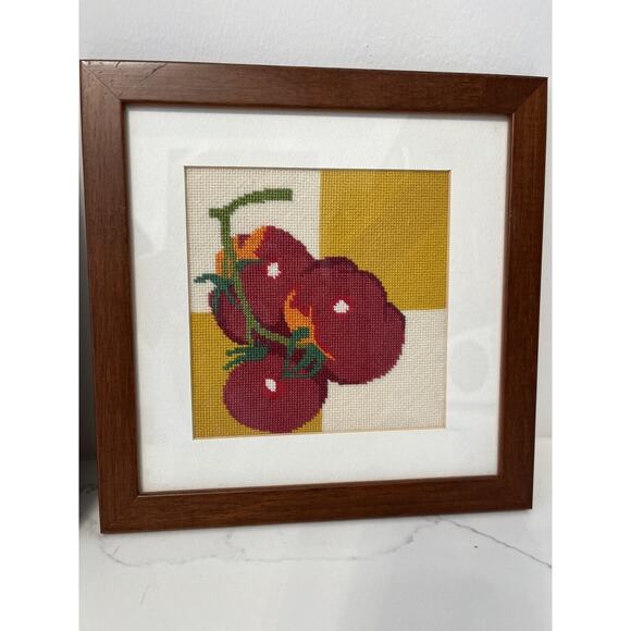 Needlepoint Art of Vegetables Framed Matted - 2 pieces eas. 9x9" - Picture 1 of 4